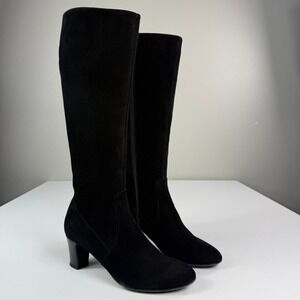 Aquatalia Black Suede Knee High Heeled Boots